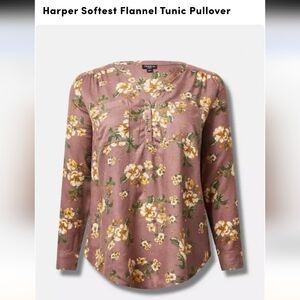Harper Softest Flannel Tunic Pullover Light yellow floral